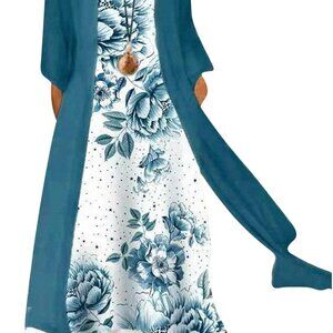 Women's Linen Dress 2 Piece Outfit Floral Sleeveless Loose Maxi Summer Dresses w